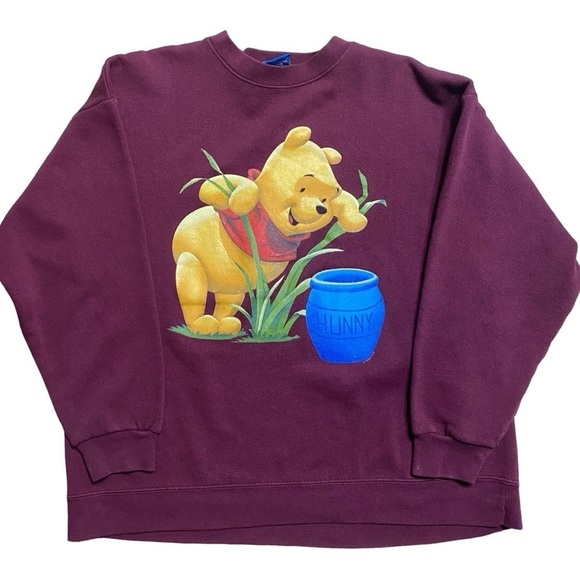 VTG Pooh Disney Burgundy Winnie The Pooh Bear Crewneck Pullover Sweatshirt Sz M - Picture 1 of 7